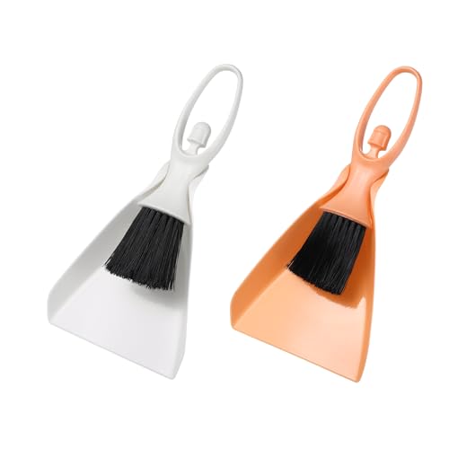 uxcell 2 Pcs Mini Dustpan and Brush Set, Small Broom and Dustpan Set for Office Tabletops Sofas Keyboards Home Cleaning Tool, Orange Yellow/White - color: Orange Yellow/White