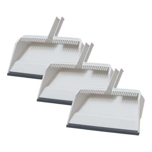 Superio 3-Pack Wide Plastic Dustpan with Comb - 16" Wide, Rubber Lip, Broom Handle Clip, White - color: White, size: 3 Pack