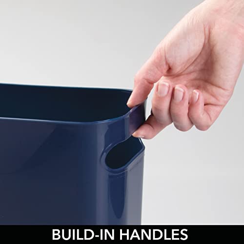 mDesign Plastic Small Trash Can, 1.5 Gallon/5.7-Liter Wastebasket, Narrow Garbage Bin with Handles for Bathroom, Laundry, Home Office - Holds Waste, Recycling, 10" High, Aura Collection, Navy Blue - color: Navy