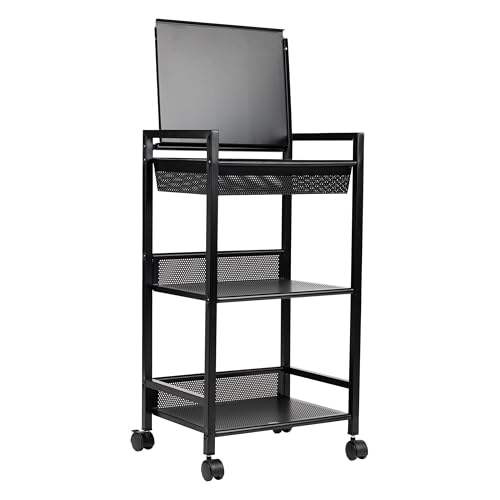 Mind Reader Cart with Covered Compartment, Office Organizer, Storage, 3-Tier, Office, Metal, 15.5" L x 11" W x 28.25" H, Black - style: 3-Tier with Handles