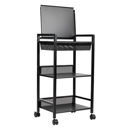Mind Reader Cart with Covered Compartment, Office Organizer, Storage, 3-Tier, Office, Metal, 15.5" L x 11" W x 28.25" H, Black - style: 3-Tier with Handles