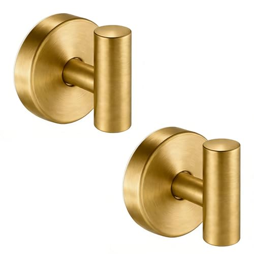 Suction Cup Hooks, Removable Shower Hooks, Brushed Gold, 2-Pack | No Wall Damage | Strong Hold on Tile, Glass & Mirrors | Kitchen & Bathroom Use | Perfect for Towels, Loofahs, Robes & Coats - style: Brushed Gold