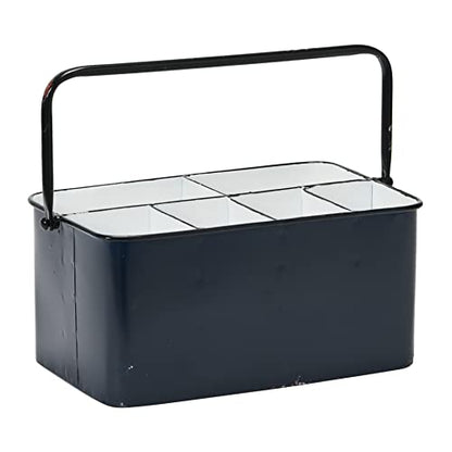 Creative Co-Op Farmhouse Metal Storage Caddy with 6 Compartments and Handle, Distressed Blue and White - color: Blue and White