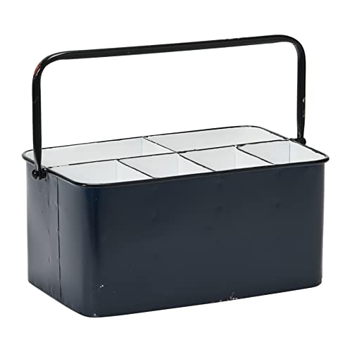 Creative Co-Op Farmhouse Metal Storage Caddy with 6 Compartments and Handle, Distressed Blue and White - color: Blue and White