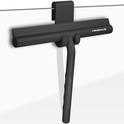 Minismus Shower Squeegee with Hook - Silicone Window Wiper - Shower Squeegee for Glass Doors - Glass Squeegee Bathroom Shower - Window Squeege (8.25 Inches, Black) - color: Black Hook