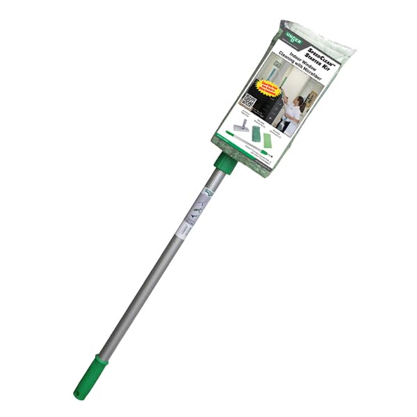 Unger Commercial SpeedClean Starter Kit - Complete Indoor Window Cleaning System with 2 Microfiber Pads and 4 ft Telescopic Pole - WNK04