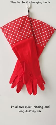 GLOVELY HANDS Water-Resistant Latex Cleaning Gloves, Soft Cotton-Feel Lining, Non-Slip Grip, Long Cuff, Medium (1 PAIR) - color: Red