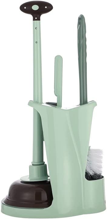 Cq acrylic Toilet Brush and Plunger Set,Green 3 in 1 Bathroom Scrubber Plunger and Angled Toilet Bowl Brush & Scrubber Combo with Holder and Rim Cleaner for Camper,Rv,Apartment,New Home,Set of 1 - color: Green