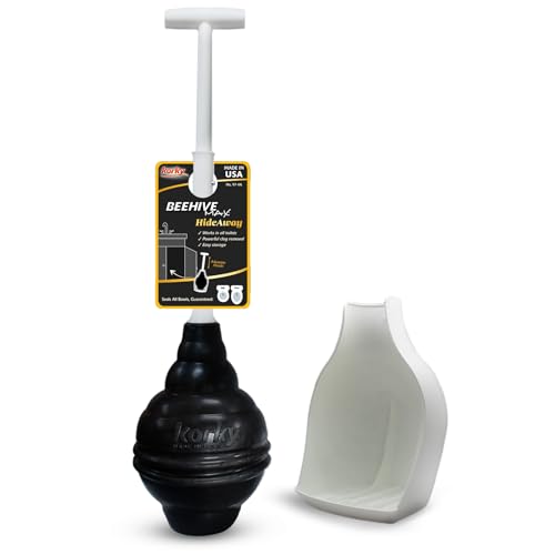 Korky BeehiveMAX Hideaway - Heavy Duty Toilet Plunger with Holder - Drip Free Carry - Seals All Bowl Shapes – Powerful Clog Removal, 97-5 - color: White