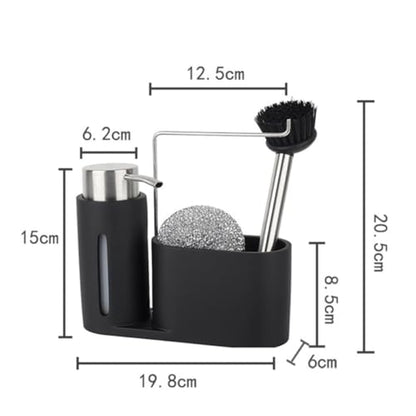 Artibetter 4 in 1 Cooking and Bathroom Storage Shelf with Soap Dispenser Set, Stainless Steel and Resin Cleaning Rack, Space-Saving Holder for Long Time Use in Black