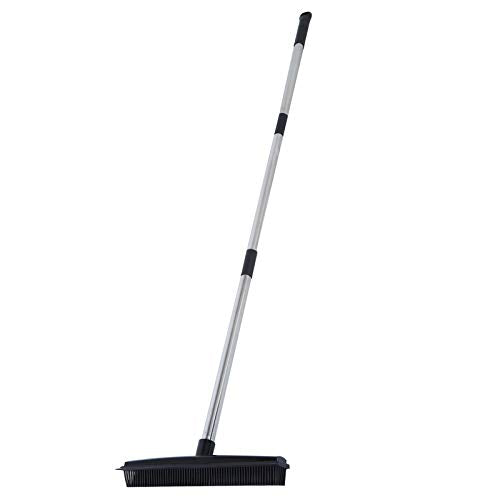 Carpet Rake for Pet Hair Removal, Rubber Broom Cleaning Brush, Telescopic Floor Broom, Pink, Adjustable Length - Multi - Functional, Non - Stick Hair Removal, Ideal for Home and (Black) - color: Black