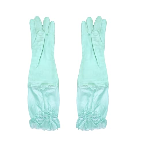 RARITYUS Household Kitchen Cleaning Gloves Waterproof Cotton Lined Dishwashing Non-Slip Long Cuff Gloves - color: Blue (Length 20.5'')