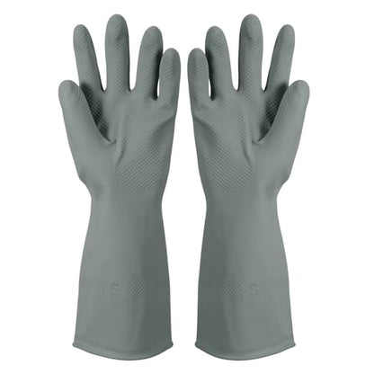 uxcell Rubber Cleaning Gloves, Reusable Household Dishwashing Long Rubber Gloves with Non-slip Grip - color: Grey, size: Small