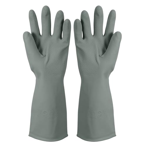 uxcell Rubber Cleaning Gloves, Reusable Household Dishwashing Long Rubber Gloves with Non-slip Grip - color: Grey, size: Small