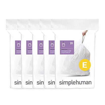 simplehuman Code E 100 Count Custom Fit Liners, Drawstring Kitchen Trash Bags, One-by-One Mess-Free Dispense, Extra Thick & Double Seamed, 50% PCR Plastic, 20 Liter / 5.3 Gallon, White - size: 100 Count (Pack of 1)
