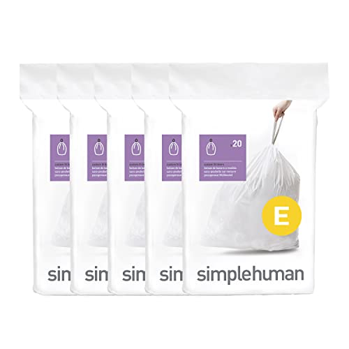 simplehuman Code E 100 Count Custom Fit Liners, Drawstring Kitchen Trash Bags, One-by-One Mess-Free Dispense, Extra Thick & Double Seamed, 50% PCR Plastic, 20 Liter / 5.3 Gallon, White - size: 100 Count (Pack of 1)
