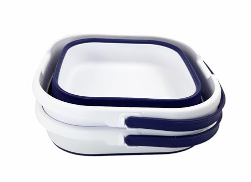 SAMMART 9.5L (2.5 Gallon) Collapsible Rectangular Handy Bucket (White/Navy Blue (Set of 2)) - color: White/Navy Blue (Set of 2)