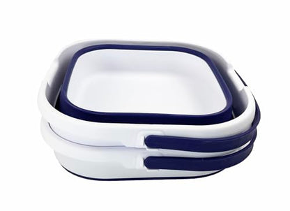 SAMMART 9.5L (2.5 Gallon) Collapsible Rectangular Handy Bucket (White/Navy Blue (Set of 2)) - color: White/Navy Blue (Set of 2)