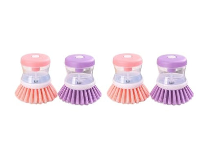 Soap Dispensing Dish Scrub Brush with Liquid Dispenser, Multicolour, Plastic, 3.5 Inches, Kitchen Sink Cleaner Dish Washer and Other Household Cleaner (Pack of 4) - size: PACK OF 4