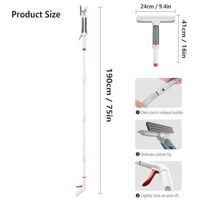 75'' Spray Squeegee for Window Cleaning with 4-Section Extension Pole, 4 in 1 Window Vacuum Squeegee Cordless Shower Squeeze for Glass Door and Tile with Sewage Collector and 5 Pads