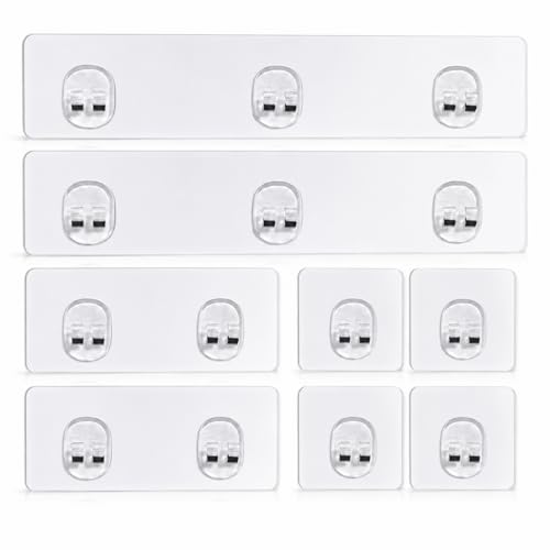Strong Adhesive Shower Caddy Replacement, 8 Pack No Drill Adhesive Hooks for Bathroom & Kitchen Rack, Holds 40lbs, Waterproof & Transparent Strips for Tile, Glass, Smooth Walls - color: Transparent 8 PCS