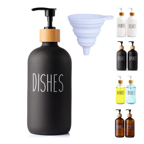 LOOCHICA Black Glass Kitchen Soap Dispenser, Detergent Dispenser or Dish Soap Dispenser for Kitchen Sink, Black Soap Dispenser, Modern Farmhouse Decor Dish Soap Pump for Kitchen Organization - color: C04-black-dishes