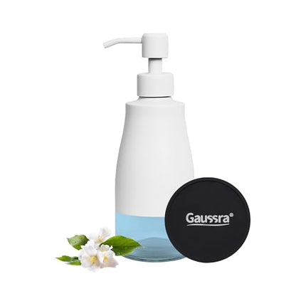 Gaussra White Soap Dispenser with Coaster and Stickers, Stainless Steel and Glass Bottle Hand Pump Dispenser, Refillable Liquid Hand Soap Dispenser for Bathroom & Kitchen (11OZ / 320ML) - color: White
