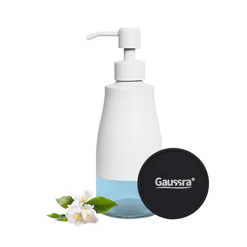 Gaussra White Soap Dispenser with Coaster and Stickers, Stainless Steel and Glass Bottle Hand Pump Dispenser, Refillable Liquid Hand Soap Dispenser for Bathroom & Kitchen (11OZ / 320ML) - color: White