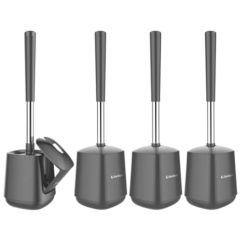 SetSail Toilet Brush and Holder 4 Pack, Self Closing Lid Toilet Bowl Brushes Holder Extra Long Handle Ventilated Toilet Brush Set for Bathroom Cleaning, Nylon Bristles, Grey - color: Gray, size: 4 packs