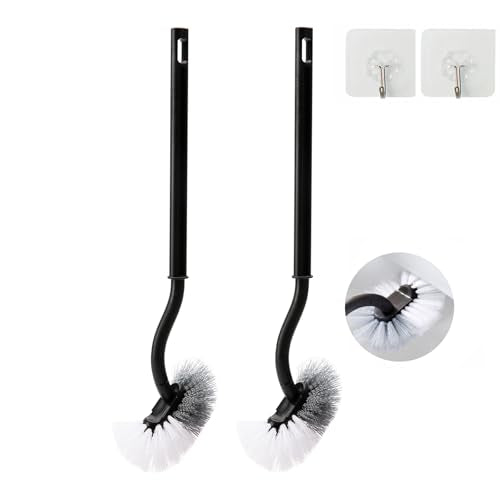 2 Pack Curved Toilet Bowl Brush Without Holder for Bathroom, Compact Toilet Brush Durable Under The Rim Household Deep Cleaning Brushes (Black Toilet Brush Without Holder) - color: Black Toilet Brush Without Holder