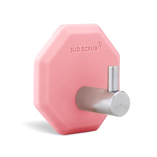 Sud Scrub® Antimicrobial Shower Hook, Self Adhesive Hooks for Shower Wall, Heavy Duty Removable Wall Hooks, Stick On Hooks for Hanging, Bathroom Towel Hook (Pink) - color: Pink