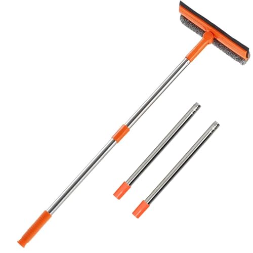 Professional 2 in 1 Window Squeegee with 68" Long Stainless Steel Handle,Microfiber Cloth and Rubber Car Window Squeegee for Gas Station, Glass,Shower