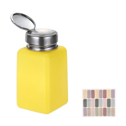 uxcell Push Down Solvent Dispenser, 200ml/6.7oz Anti-Reflux Liquid Pump Bottle with Stainless Steel Lid and Colorful Stickers for Acetone Alcohol Makeup Remover, Yellow - color: Yellow, size: 200ml/6.7oz