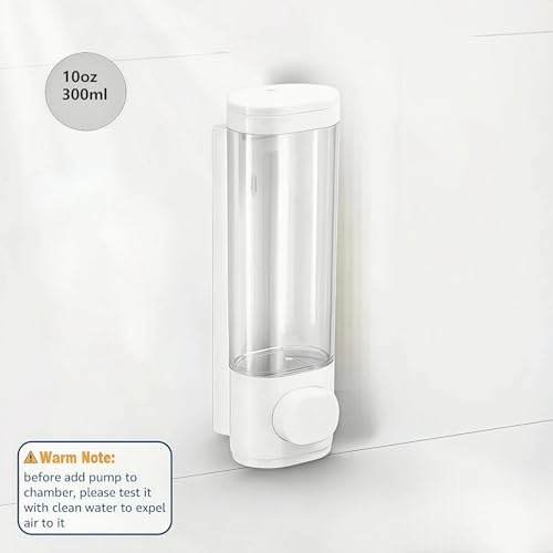 White Manual Bathroom Wall Mounted Soap Dispenser, 10oz/300ml Single Bathroom Shampoo and Conditioner Dispenser, Clear Plastic Refillable Liquid Lotion Pump Dispenser and Organizer - color: White