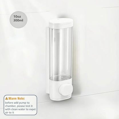 White Manual Bathroom Wall Mounted Soap Dispenser, 10oz/300ml Single Bathroom Shampoo and Conditioner Dispenser, Clear Plastic Refillable Liquid Lotion Pump Dispenser and Organizer - color: White