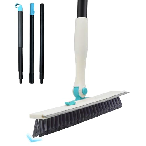 Grout Brush with Long Handle V Shape Floor Scrub Brush Stiff Bristle Grout Scrubber for Cleaning Bathroom Garage Kitchen Wall Tub Tile (1, White) - color: White