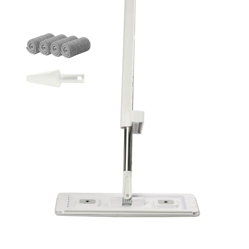 VEVOR Flat Mop, Self Wringing, Microfiber Floor Cleaner with 4 Reusable & Washable Pads for Dry & Wet Floor Cleaning, Microfiber Flat Mop with Stainless Steel Handle for Hardwood Laminate Tile Vinyl - style: Flat Mop with 4 Pads