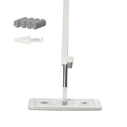 VEVOR Flat Mop, Self Wringing, Microfiber Floor Cleaner with 4 Reusable & Washable Pads for Dry & Wet Floor Cleaning, Microfiber Flat Mop with Stainless Steel Handle for Hardwood Laminate Tile Vinyl - style: Flat Mop with 4 Pads