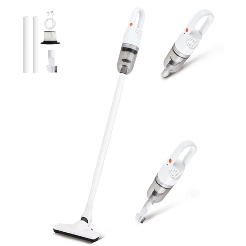 6-in-1 Lightweight Stick Vacuum Cleaner with 100W Powerful Motor, Mini Portable Household Handheld Vacuum Cleaner for Domestic Hard Floors, Carpets and Pet Hair (Silver Cordless) - color: Silver Cordless