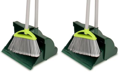 Pine-Sol Broom and Dustpan Set for Home - Both Indoor, Outdoor and Wet or Dry Use – Upright Standing Combo with Adjustable Handle for Comfort (Pack of 2)