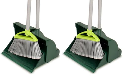 Pine-Sol Broom and Dustpan Set for Home - Both Indoor, Outdoor and Wet or Dry Use – Upright Standing Combo with Adjustable Handle for Comfort (Pack of 2)