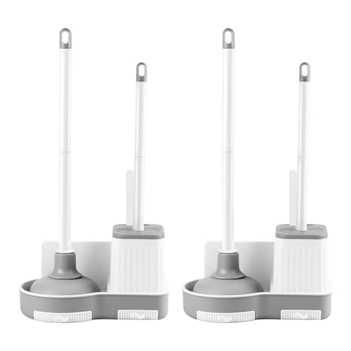 2 Pack Toilet Brush and Plunger Set, 3 in 1 Toilet Bowl Brush and Holder with Crevice Cleaning Brush Wall Mounted Household Bathroom Cleaning Tools Combo (2 Pack) - size: 2 packs