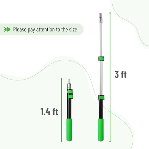 Bates- Telescopic Extension Pole, 3 Ft, Aluminum Alloy, Sturdy Multi-Purpose Extension Pole with Flip-Lock Design for Painting, Dusting and Cleaning - color: Black and Green, size: 3 Ft, 1 Pack