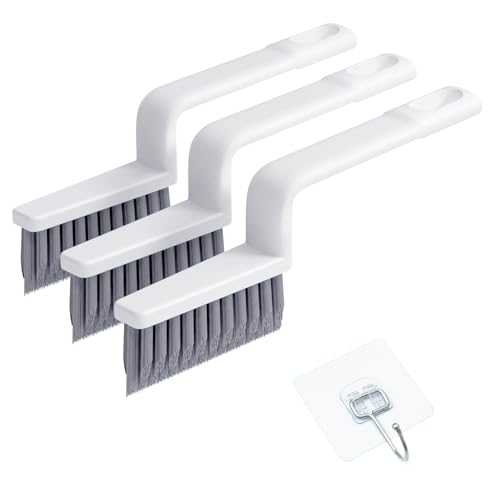 MIXVOVA V-Shaped Grout Cleaner Brush, 3 Pcs Grout Brushes for Tile Floor, Handheld Grout Cleaning Brushes Set with 3 Hooks for Shower, Bathroom, Kitchen, Home Use, Stiff Bristle