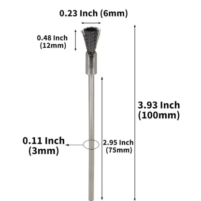 20PCS Wire Brushes with Extended Handle - Metal Rust Removal, Polishing, Cleaning - 6mm Diameter, 3mm Shaft, 100mm Length - Removes Burrs, Dust, and Oxide Layer - Handles Rough Surfaces - style: Wire Brush 3*6*100mm 20PCS