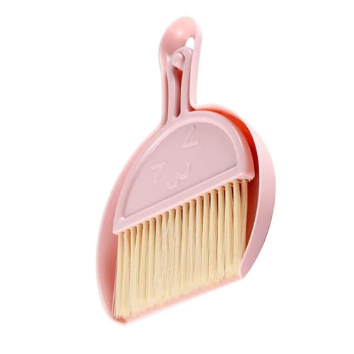Mini Broom Dustpan Set Plastic Handheld Brush Smile Face Design for Tabletop Office Keyboard Dust Pink 90g Lightweight Soft Efficient for Desktop Tight Spaces - color: Pink