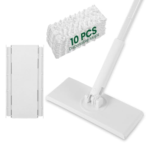 Reusable Microfiber Floor Mop System, Wet & Dry Sweeper Kit, Includes 1 Sweeper Handle, 10 Disposable Power Mop Pads, Dry & Wet Use for Hardwood, Tile, and Laminate Floor