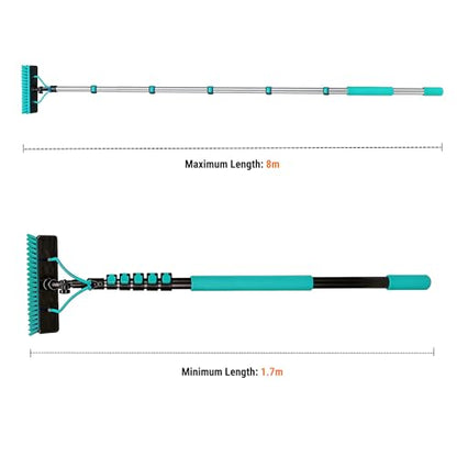 Water Fed Pole Kit, 27FT Solar Panel Cleaning Pole with Extendable Handle, 180° Rotatable Brush Head & 65.6FT Hose, Household & Outdoor Window Cleaner Tool for Caravan Solar Panel Deck - size: 27FT