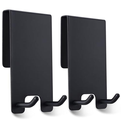 Shower Door Hooks - Towel Hooks for Bathroom Frameless Glass, Squeegee Hook, Over Glass Hook - Black Stainless Steel 2 Pack