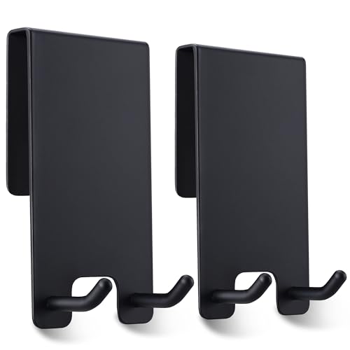 Shower Door Hooks - Towel Hooks for Bathroom Frameless Glass, Squeegee Hook, Over Glass Hook - Black Stainless Steel 2 Pack